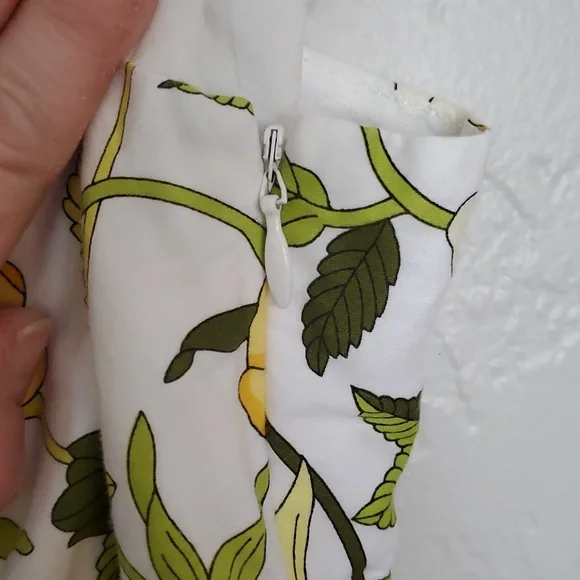 ANN TAYLOR YELLOW FLOWER GREEN LEAVES Dressy Fitted TANK TOP 100% Cotton LINED 6 - Picture 5 of 9